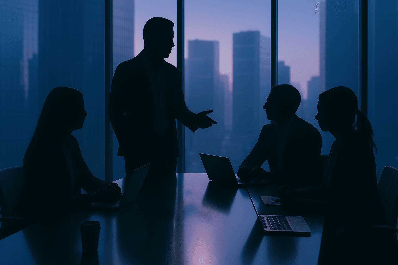 Salle de réunion moderne avec équipe travaillant sur des solutions web et applications mobiles